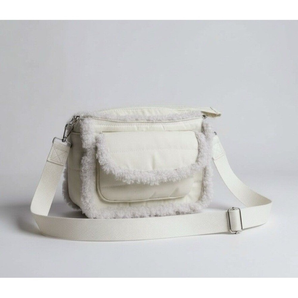 Aspen Crossbody Purse White Faux Shearling Quilted Puffer Bag EUC
